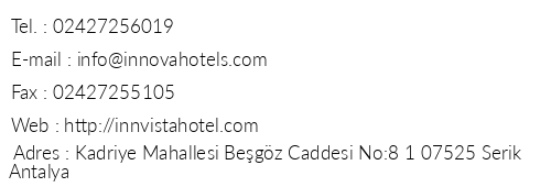 nnova Resort & Spa telefon numaralar, faks, e-mail, posta adresi ve iletiim bilgileri
